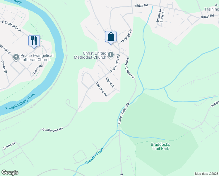 map of restaurants, bars, coffee shops, grocery stores, and more near 3055 Harley Drive in McKeesport