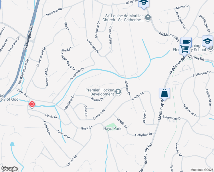 map of restaurants, bars, coffee shops, grocery stores, and more near 2589 Siesta Drive in Pittsburgh