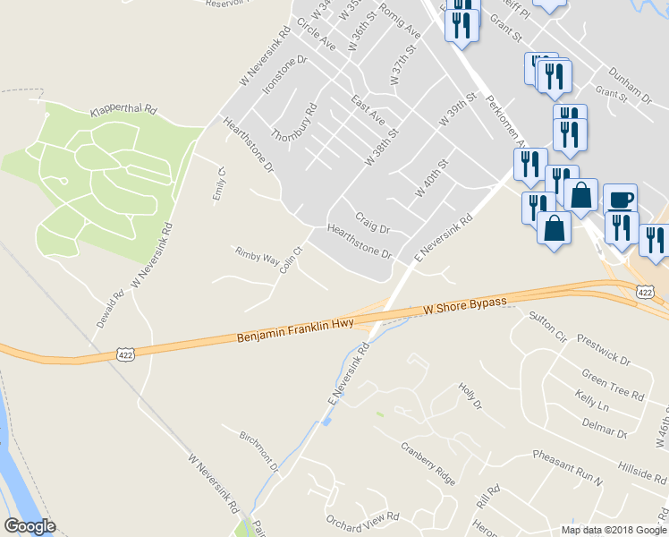 map of restaurants, bars, coffee shops, grocery stores, and more near 315 Grande Valley Road in Reading
