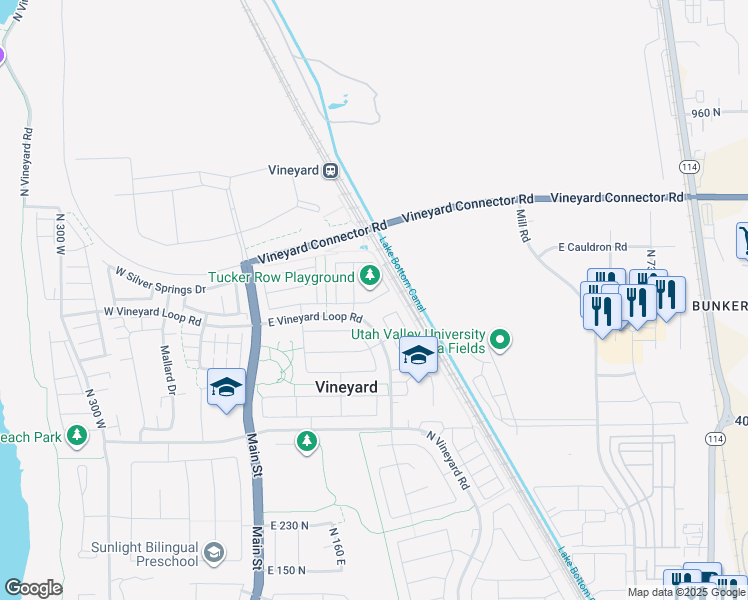 map of restaurants, bars, coffee shops, grocery stores, and more near 217 East 630 North in Vineyard