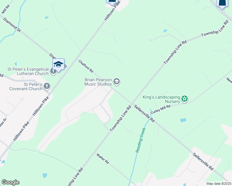 map of restaurants, bars, coffee shops, grocery stores, and more near 214 Chalfont Road in Chalfont