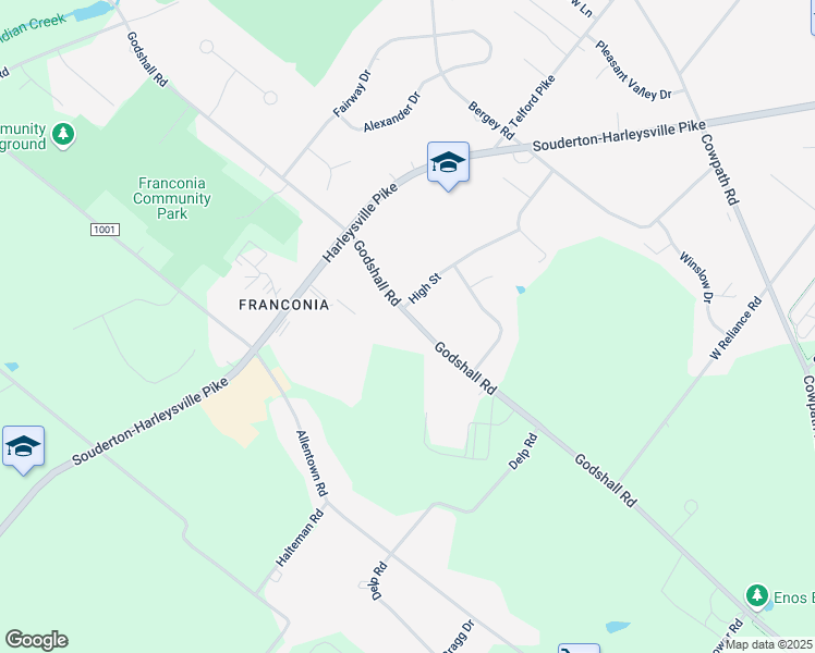 map of restaurants, bars, coffee shops, grocery stores, and more near 474 Godshall Road in Souderton