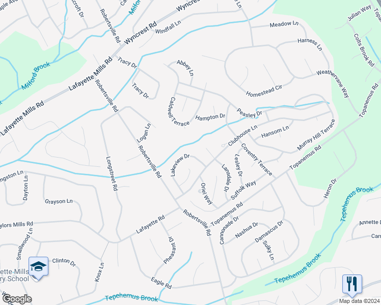 map of restaurants, bars, coffee shops, grocery stores, and more near 41 Lakeview Drive in Marlboro