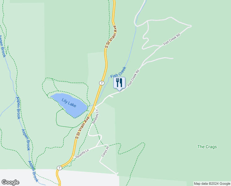 map of restaurants, bars, coffee shops, grocery stores, and more near 4900 Highway 7 in Estes Park