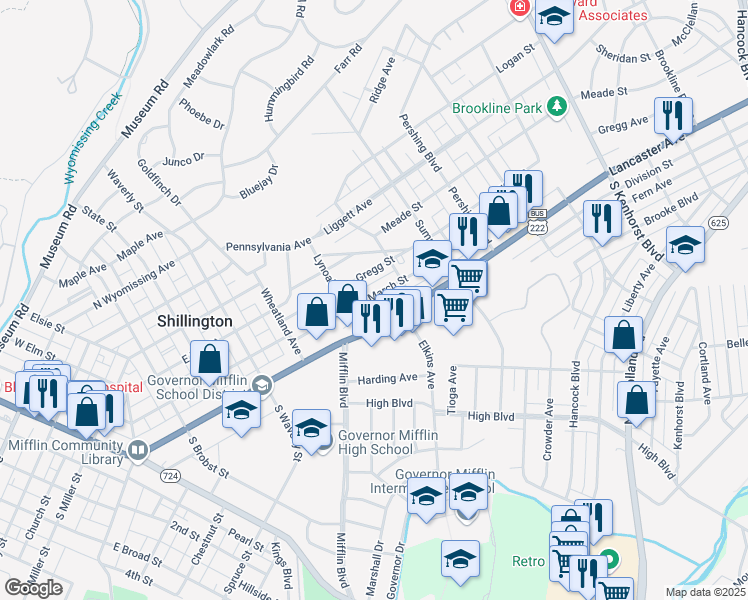 map of restaurants, bars, coffee shops, grocery stores, and more near 516 March Street in Shillington