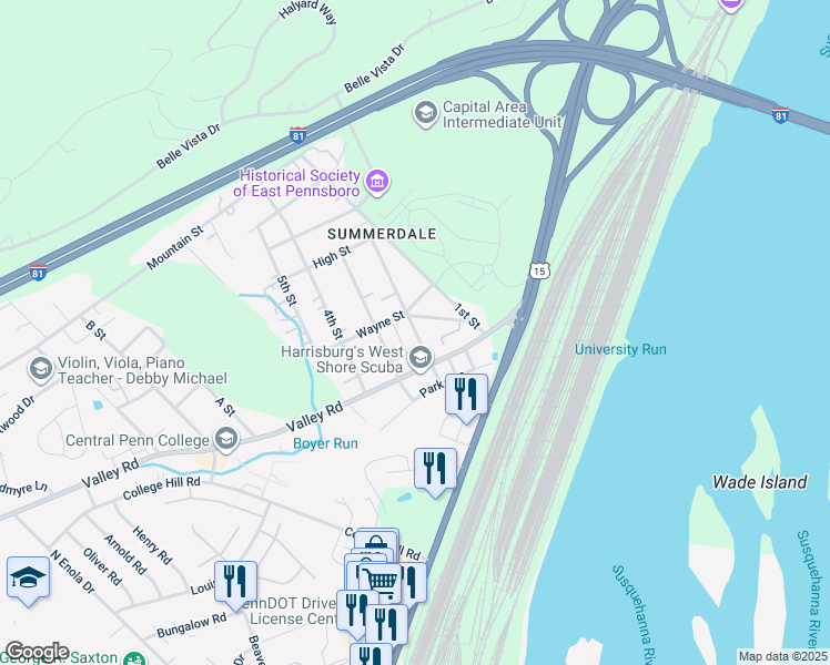 map of restaurants, bars, coffee shops, grocery stores, and more near 2nd Street in Enola