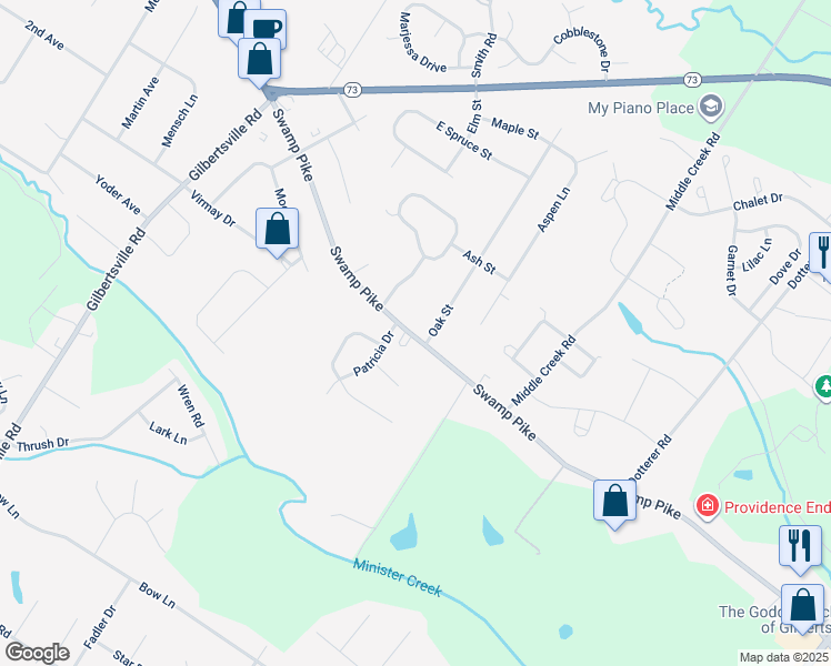 map of restaurants, bars, coffee shops, grocery stores, and more near 1675 Swamp Pike in Gilbertsville