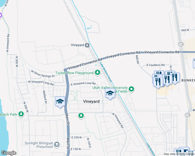 map of restaurants, bars, coffee shops, grocery stores, and more near 215 East 630 North in Vineyard