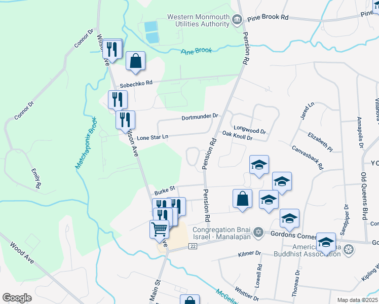 map of restaurants, bars, coffee shops, grocery stores, and more near 44 Atrium Way in Manalapan Township