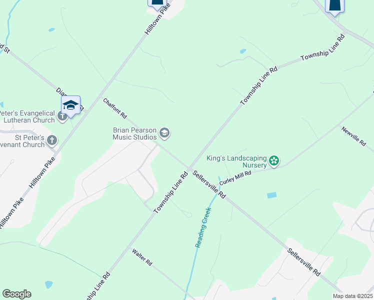 map of restaurants, bars, coffee shops, grocery stores, and more near 219 Chalfont Road in Chalfont