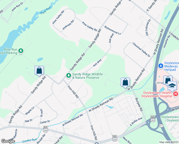 map of restaurants, bars, coffee shops, grocery stores, and more near 187 Ash Way in Doylestown