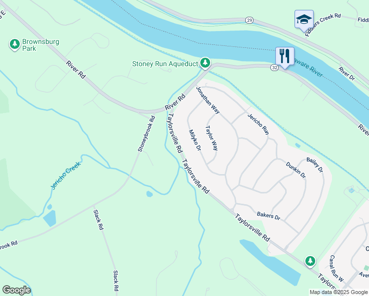 map of restaurants, bars, coffee shops, grocery stores, and more near 1280 Taylorsville Rd in Washington Crossing
