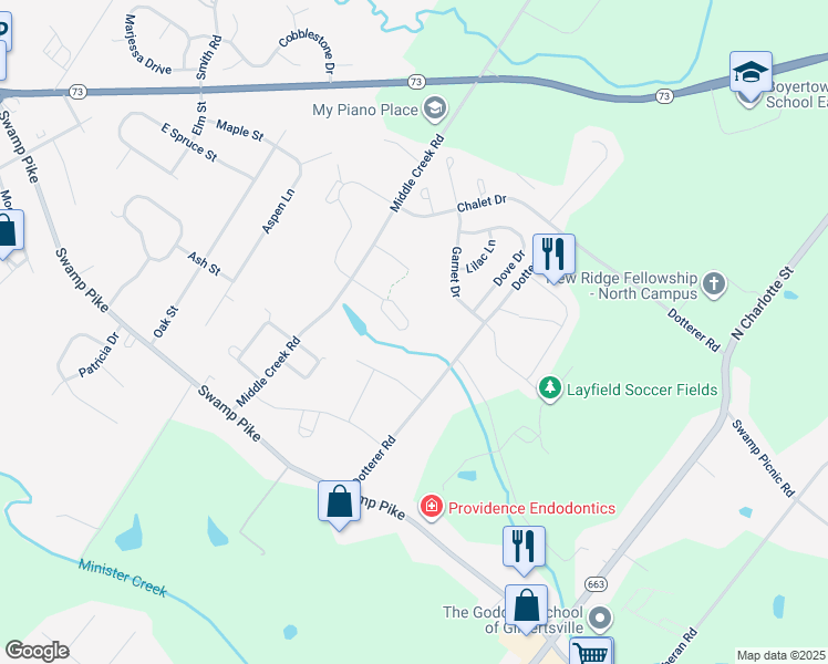 map of restaurants, bars, coffee shops, grocery stores, and more near 156 Fawn Drive in Gilbertsville