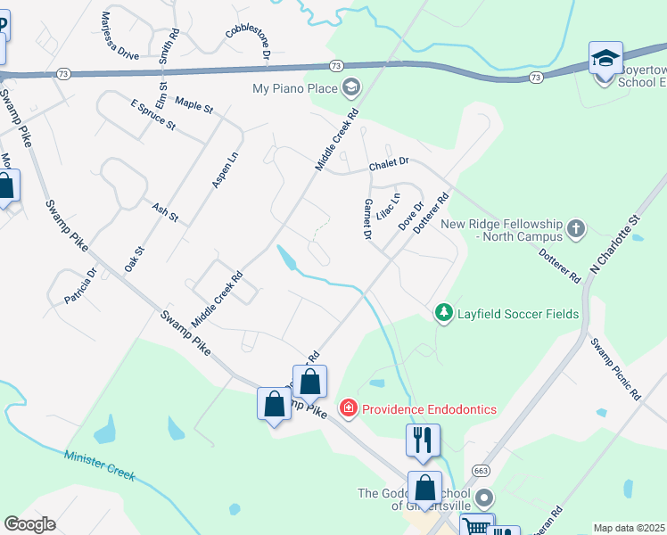 map of restaurants, bars, coffee shops, grocery stores, and more near 158 Fawn Drive in Gilbertsville