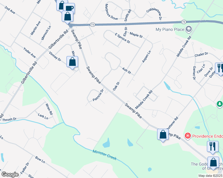 map of restaurants, bars, coffee shops, grocery stores, and more near 1675 Swamp Pike in Gilbertsville
