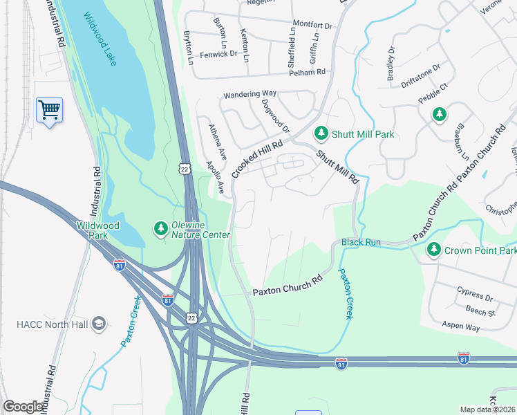 map of restaurants, bars, coffee shops, grocery stores, and more near 3237 Vesta Lane in Harrisburg