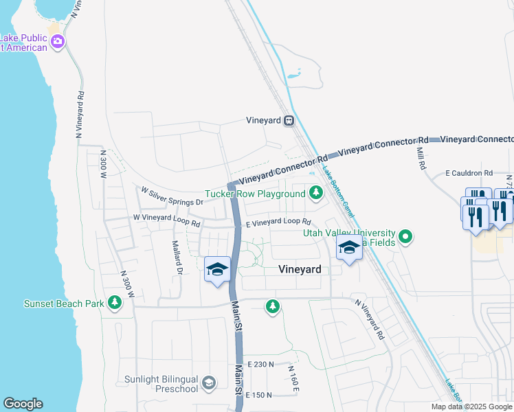 map of restaurants, bars, coffee shops, grocery stores, and more near 64 East 670 North Street in Vineyard