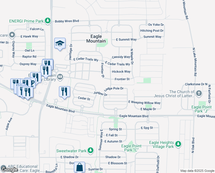 map of restaurants, bars, coffee shops, grocery stores, and more near 2017 Lodge Pole Drive in Eagle Mountain