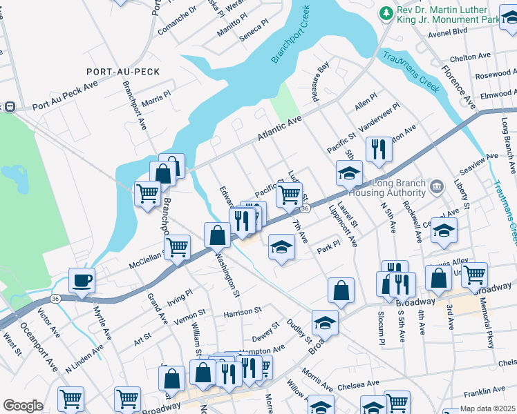 map of restaurants, bars, coffee shops, grocery stores, and more near 461 Joline Avenue in Long Branch