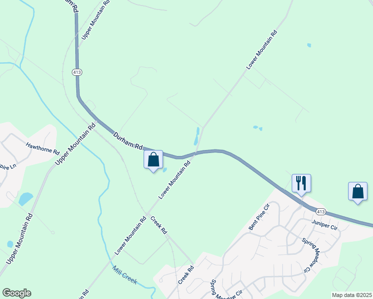 map of restaurants, bars, coffee shops, grocery stores, and more near 1815 Durham Road in New Hope