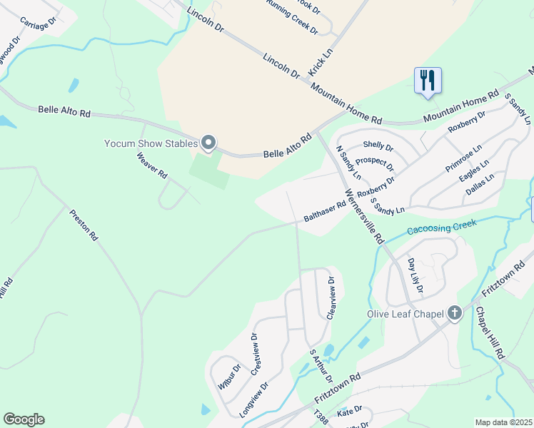 map of restaurants, bars, coffee shops, grocery stores, and more near 117 Balthaser Road in Sinking Spring