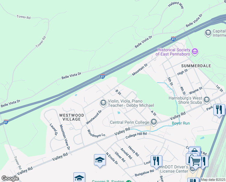 map of restaurants, bars, coffee shops, grocery stores, and more near 640 Mountain Street in Enola