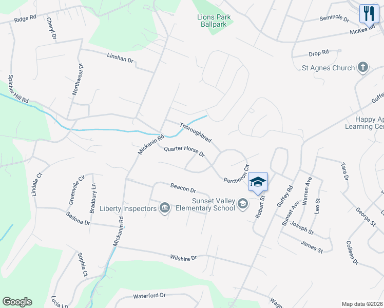 map of restaurants, bars, coffee shops, grocery stores, and more near 12858 Thoroughbred Drive in North Huntingdon