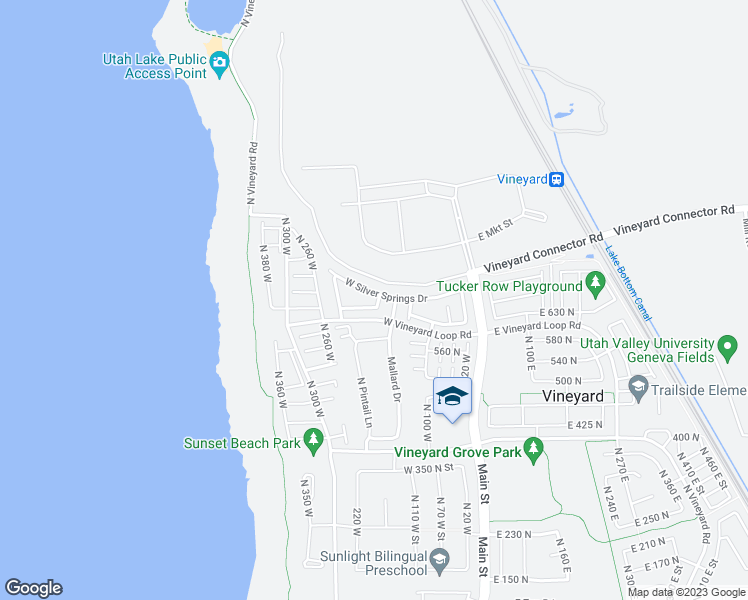 map of restaurants, bars, coffee shops, grocery stores, and more near 166 West Silver Springs Drive in Vineyard