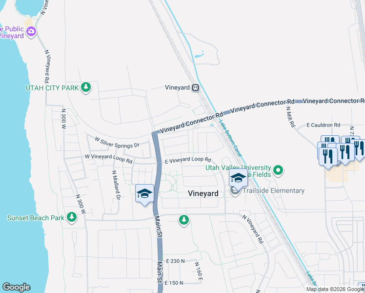 map of restaurants, bars, coffee shops, grocery stores, and more near 96 East 670 North Street in Vineyard