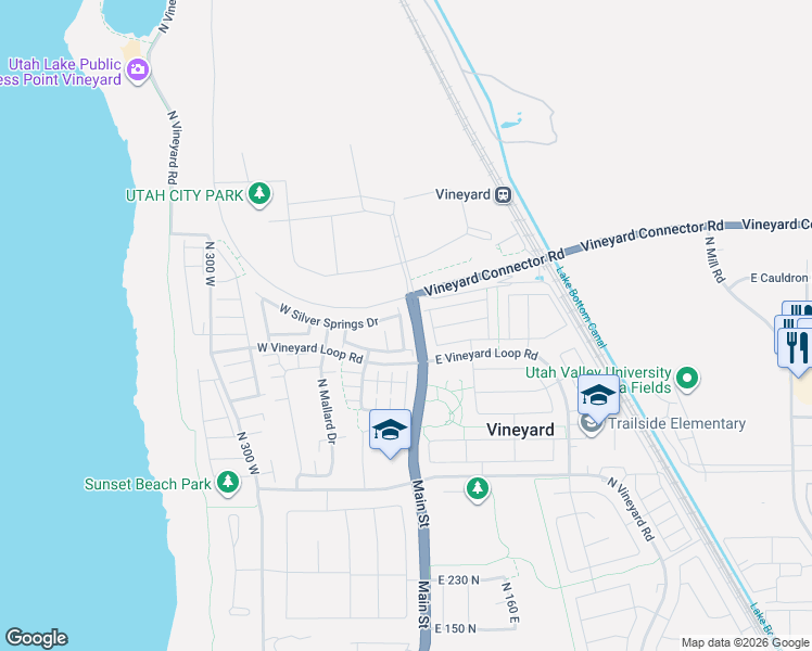 map of restaurants, bars, coffee shops, grocery stores, and more near 34 West Silver Springs Drive in Vineyard