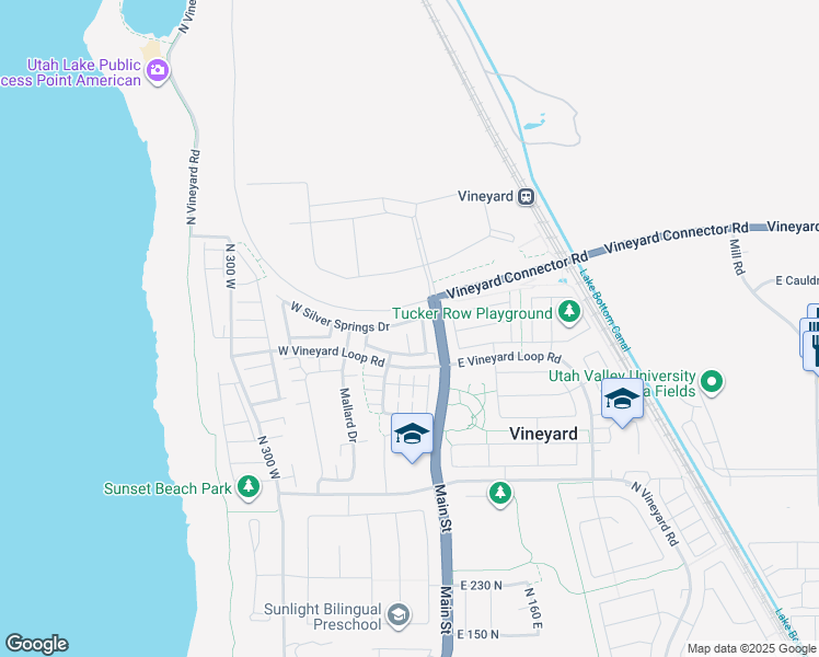 map of restaurants, bars, coffee shops, grocery stores, and more near 34 West Silver Springs Drive in Vineyard