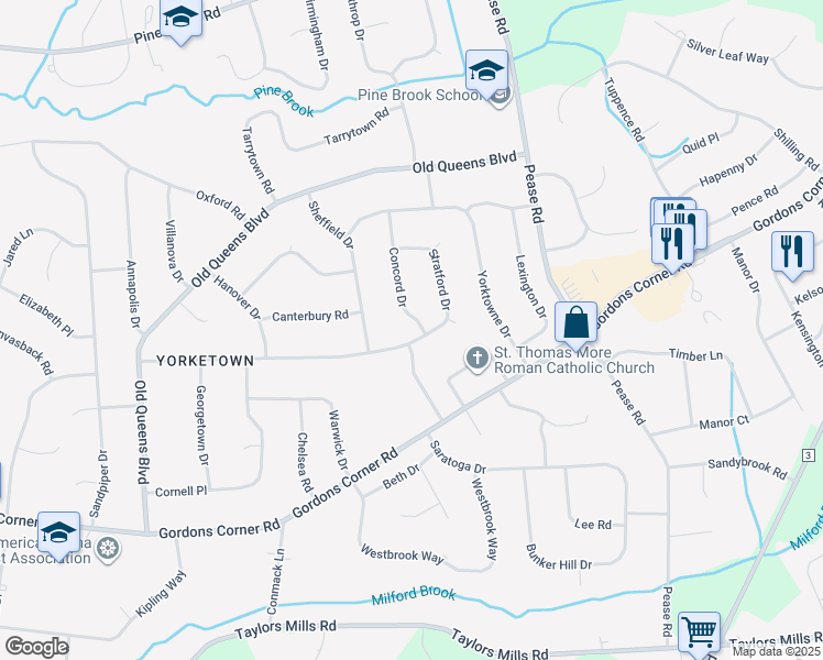 map of restaurants, bars, coffee shops, grocery stores, and more near 19 Concord Drive in Manalapan Township