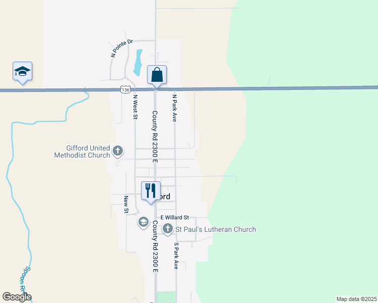 map of restaurants, bars, coffee shops, grocery stores, and more near 207 Baker Court in Gifford