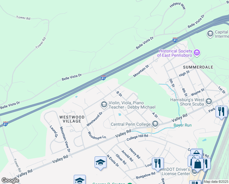 map of restaurants, bars, coffee shops, grocery stores, and more near 640 Mountain Street in Enola