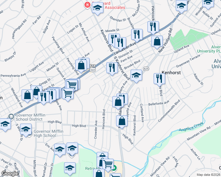 map of restaurants, bars, coffee shops, grocery stores, and more near 1405 Hancock Boulevard in Reading