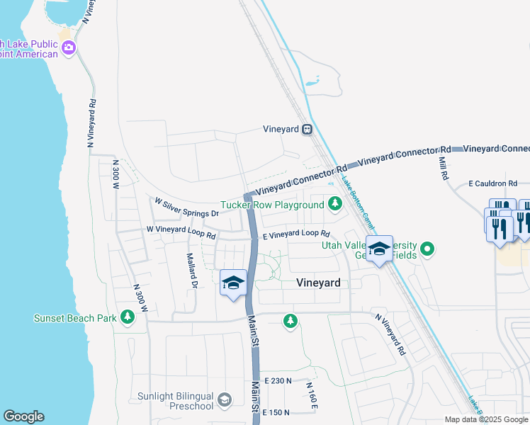 map of restaurants, bars, coffee shops, grocery stores, and more near 19 East 700 North in Vineyard