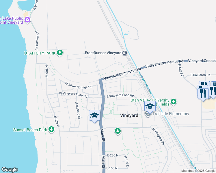 map of restaurants, bars, coffee shops, grocery stores, and more near 19 East 700 North in Vineyard