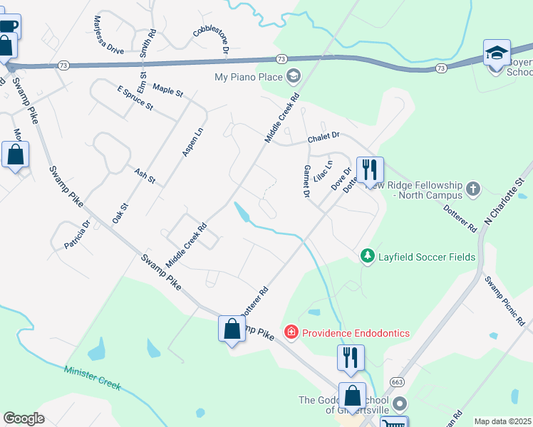 map of restaurants, bars, coffee shops, grocery stores, and more near 136 Fawn Drive in Gilbertsville