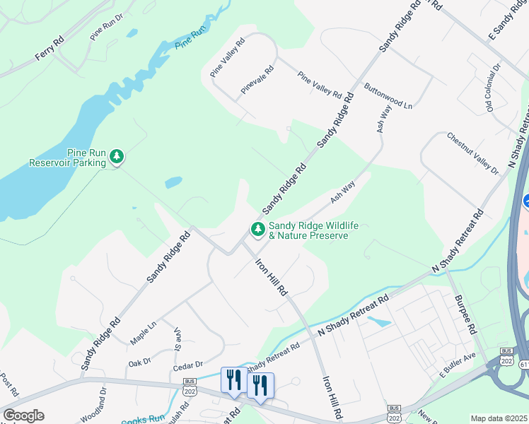 map of restaurants, bars, coffee shops, grocery stores, and more near 380 West Sandy Ridge Road in Doylestown