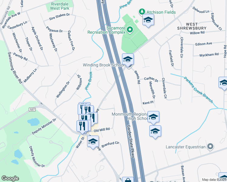 map of restaurants, bars, coffee shops, grocery stores, and more near 1112 Sycamore Avenue in Tinton Falls