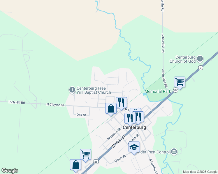 map of restaurants, bars, coffee shops, grocery stores, and more near 12 Wildflower Drive in Centerburg