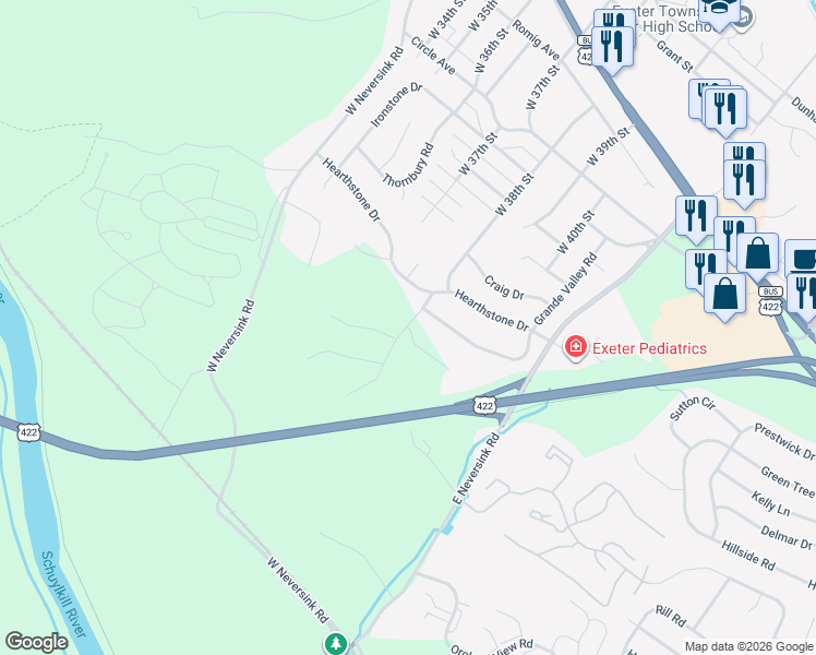 map of restaurants, bars, coffee shops, grocery stores, and more near 57 Colin Court in Reading