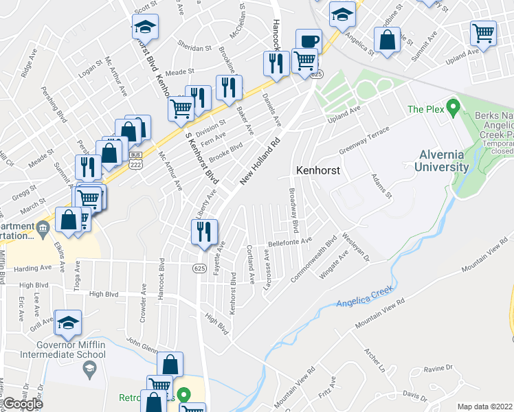 map of restaurants, bars, coffee shops, grocery stores, and more near 1311 Lacrosse Avenue in Reading