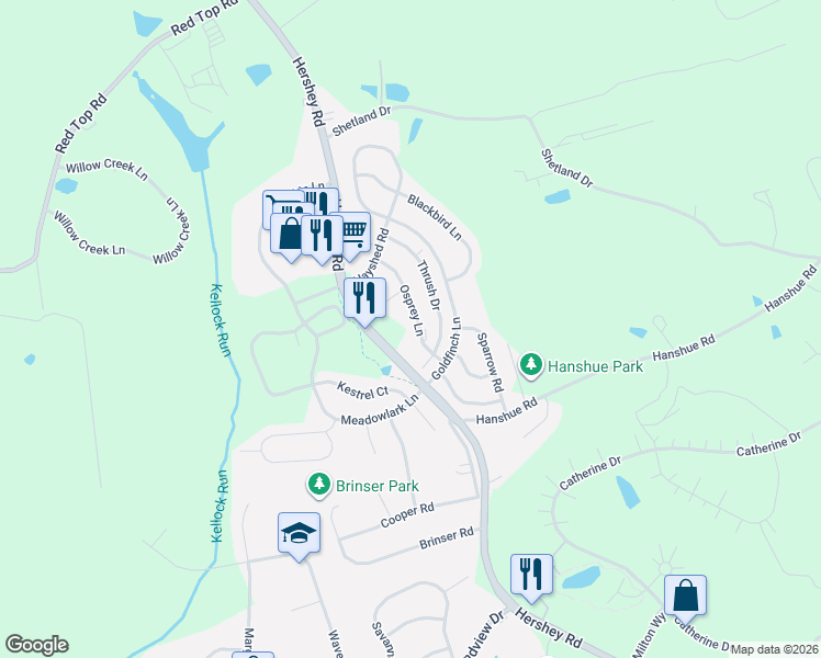 map of restaurants, bars, coffee shops, grocery stores, and more near 201 Osprey Lane in Hummelstown