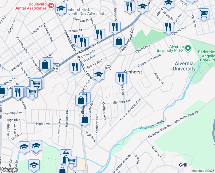 map of restaurants, bars, coffee shops, grocery stores, and more near 1311 Lacrosse Avenue in Reading