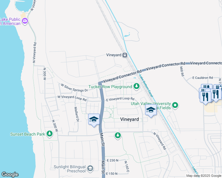map of restaurants, bars, coffee shops, grocery stores, and more near 93 East 700 North in Vineyard
