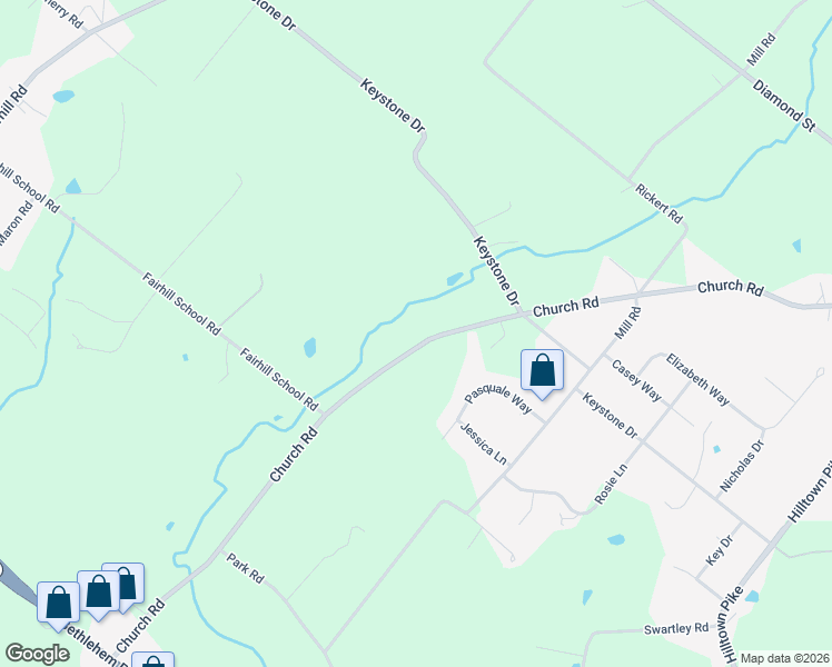 map of restaurants, bars, coffee shops, grocery stores, and more near 521 Church Road in Hatfield