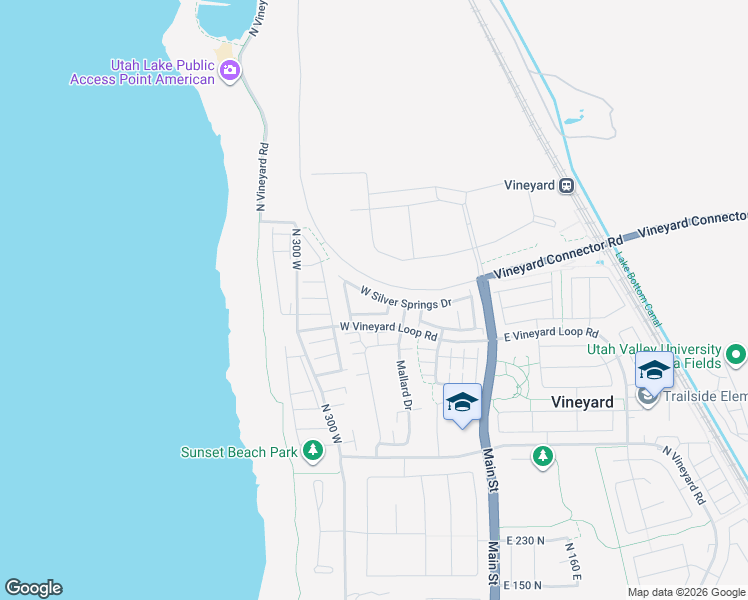 map of restaurants, bars, coffee shops, grocery stores, and more near 224 West Silver Springs Drive in Vineyard