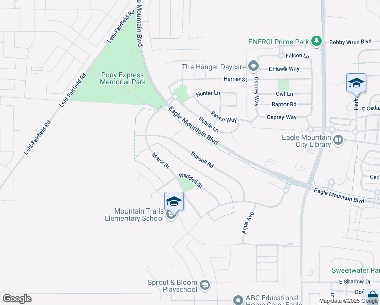 map of restaurants, bars, coffee shops, grocery stores, and more near 1017 Russell Road in Eagle Mountain