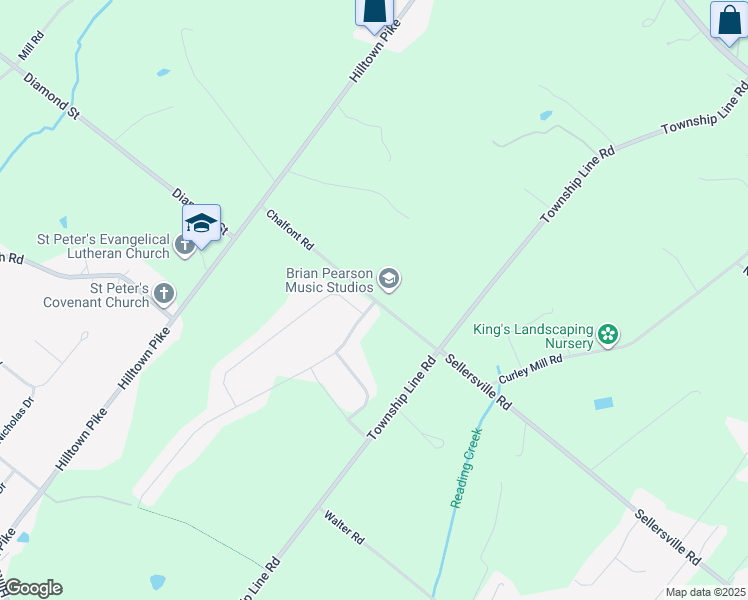 map of restaurants, bars, coffee shops, grocery stores, and more near 214 Chalfont Road in Chalfont